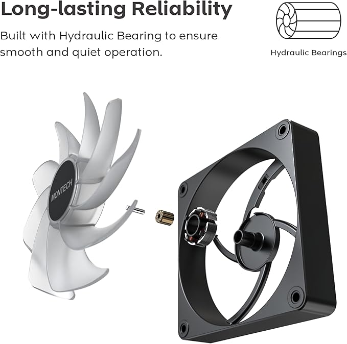 MONTECH GF120R V2 ARGB 120mm Case Fan – Sleek & Minimalist Design, High Airflow, Hydraulic Bearing, Quiet Performance, Vibrant ARGB Lighting,Reverse Blade, 3 in 1 Pack with 6X6 Fan Hub, Black