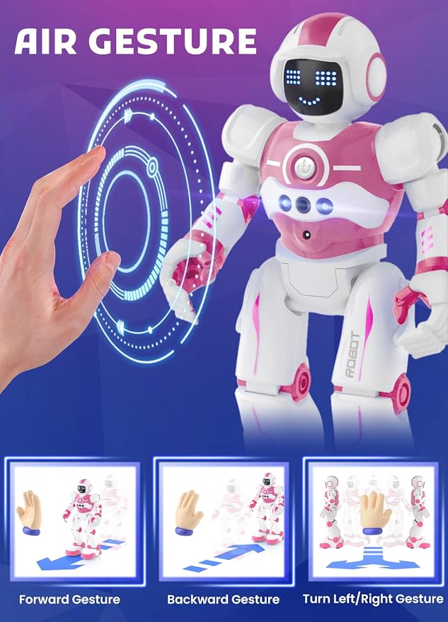 Robot Toys for Kids,Programmable Remote Control Smart Walking Dancing Robot Toy with Gesture & Sensing for Age 4 5 6 7 8 9 10 Year Old Boys Girls for Birthday Present,Pink