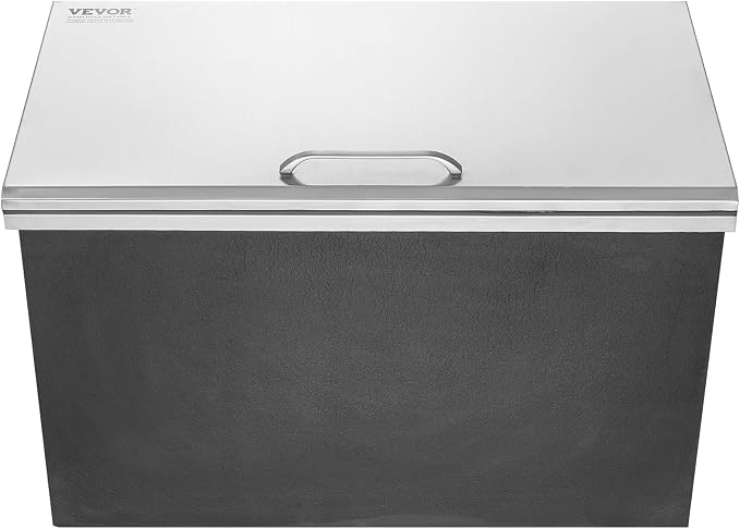 VEVOR Drop in Ice Chest, 24" L x 20" W x 15" H Stainless Steel Ice Cooler, Commercial Ice Bin with Hinged Cover, 40 qt Outdoor Kitchen Ice Bar, Drain-Pipe and Drain Plug Included, for Cold Wine Beer