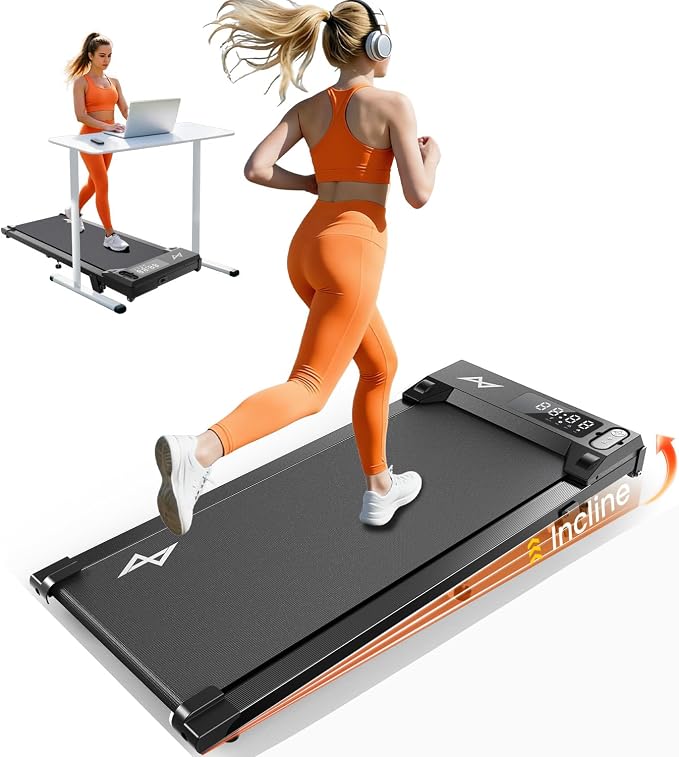 AXV Treadmills Walking pad with Incline Under Desk Treadmill for Home, Portable Slim Compact Treadmill Walk Running Machine with Adjustable Speed,Remote Control, LED Display