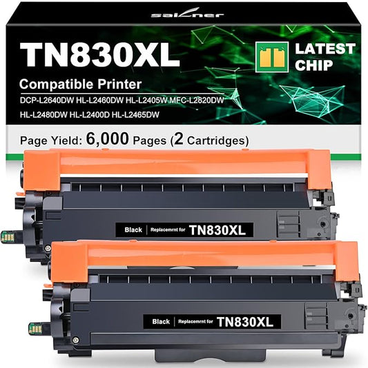 TN830XL Compatible Toner Cartridge Replacement for Brother TN830XL TN-830XL TN-830 Toner Compatible with Brother DCP-L2640DW HL-L2405W HL-L2460DW HL-L2480DW MFC-L2820DW HL-L2400D Printer (2 Black)