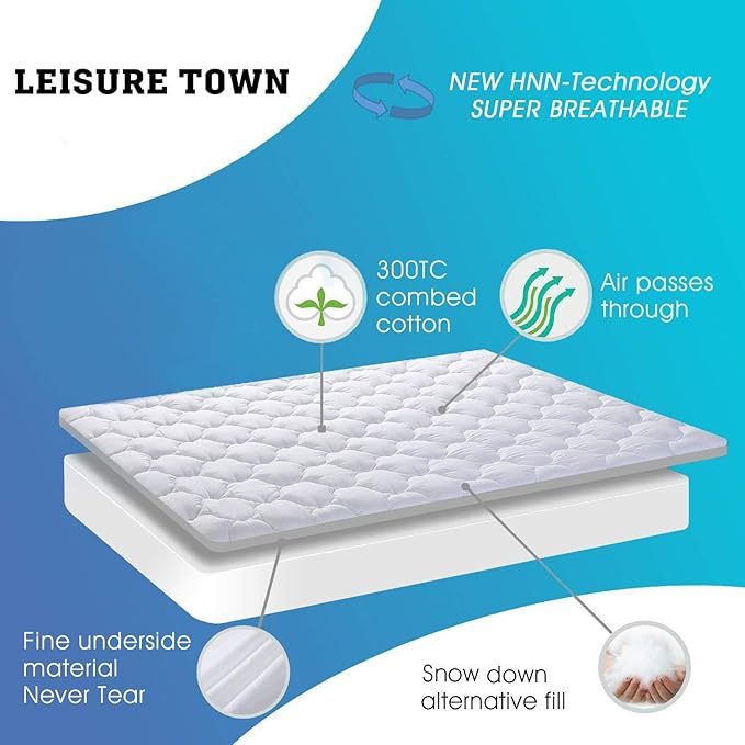 LEISURE TOWN Cotton King Mattress Pad Fitted Quilted Mattress Cover Pillow Top Mattress Topper Cooling Soft Breathable Mattress Protector with 8-21 Deep Pocket,Machine Washable (78x80 White)