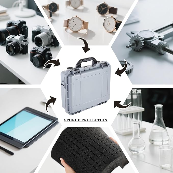 Relaxweex 1 Pcs Waterproof Hard Case with DIY Customizable Foam Insert Portable Protective Case with Knife for Camera Drones Equipments Tools Test Instruments(Gray,8.5 x 6.5 x 3.7 Inch)
