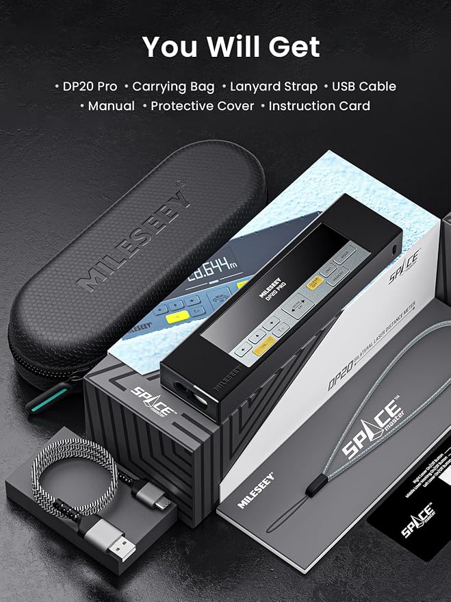 MiLESEEY DP20 Pro Dual Laser Measuring Tool, 390Ft Laser Measurement Tool with Middle Laser Reference, Rechargeable Laser Distance Measure with APP,Gen-2 Backlit Display Ft/in/M Units Laser Measure