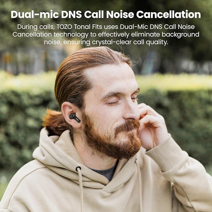 TOZO T21 Wireless Earbuds Bluetooth 5.3 in Ear Headphones Dual Mic Call Noise Cancelling IPX8 Waterproof 44H Playback Stereo Sound with LED Display Wireless Charging Case 32 EQs via APP Black