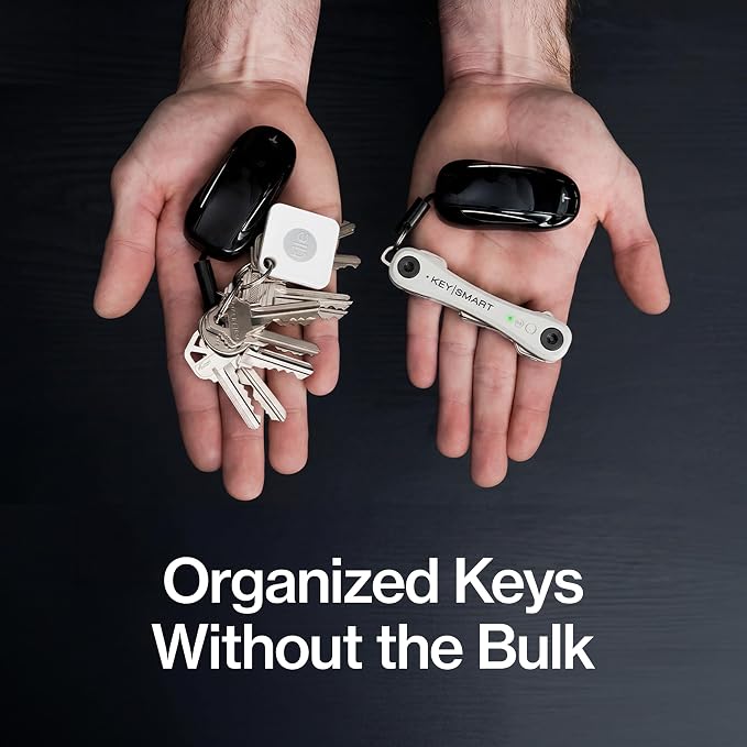 KeySmart iPro - Key Finder Locator with Sound, Keychain Key Holder, Apple Find My App Compatible, Key Organizer, Compact Clutter-Free Key Chain Tracker, Rechargeable Battery (Up to 14 Keys, White)