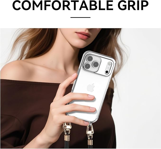 for iPhone 17 Case with Strap, Clear Shockproof Crossbody Phone Cover w/Removable Anti-Theft Adjustable Lanyard for Women, Travel, Shopping, Hiking (6.3", Grey)