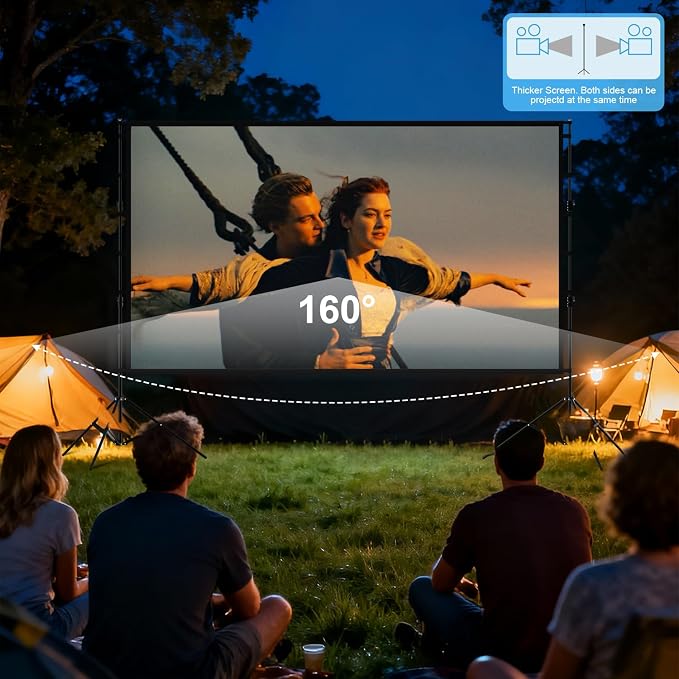 Outdoor Projector Screen with Stand - 150 Inch Portable Projector Screen Outdoor Indoor Projection Screen 16:9 4K HD Movie Screens with Carry Bag Can Enjoy Home Theater Projection Screens