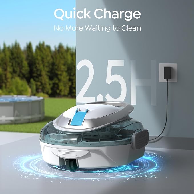 S2 Pool Vacuum Robot for Above Ground Pools, Cordless Operation, Efficient Cleaning Performance, Self-Parking and Easy Maintenance (Arctic Blue)