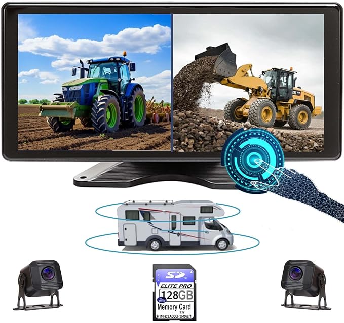10.1" 1080P AHD Wired Reverse Rear View Backup Camera System,IP69K Waterproof Night Vision, Vibration-Proof 10G for Tractor/Truck/Excavator/Caravan/Skid Steer/Heavy Equipment D102