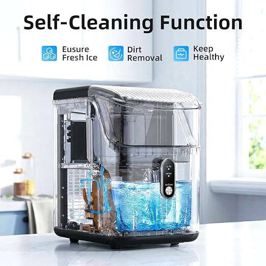 Antarctic Star Nugget Ice Maker Countertop, 35lbs/24H, Soft Chewable Ice, Self-Cleaning, Fast Making in 8 Mins, Portable Ice Machine with Handle, Ice Basket & Scoop, Stainless Steel Silver