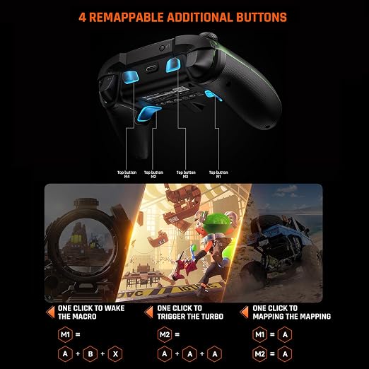 BIGBIG WON Wireless Controller Motion Control, Hall Trigger, ALPS Joystick, 3.5mm Audio, Gaming Controller for PC Windows/Android/iOS/Switch Pro Controller (Rainbow 2 Pro&Charging Dock)