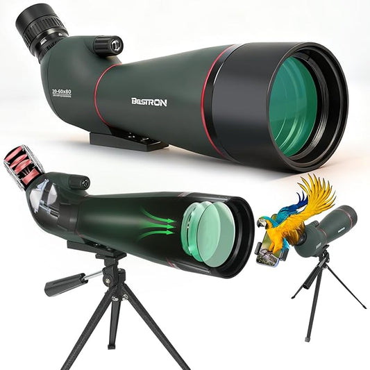 20-60x80mm Spotting Scope for Bird Watching, HD BAK4 Prism FMC Lens, Waterproof Fogproof with Tripod & Phone Adapter, Portable Spotter Scope for Wildlife Hunting Target Shooting