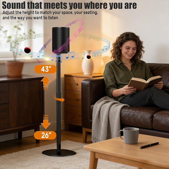 ALTSON Speaker Stand for Sonos Era 100 & Era 300, 26”-43” Height Adjustable Floor Stand, Dual-Mount Base Surround Sound Speaker Mount with Cable Management for Living Room Bedroom Office, 1 Pack