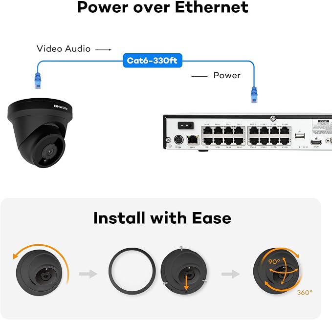 ONWOTE 4K 8MP PoE IP Security Camera, AI Human Vehicle Detection, 3840x2160 8 Megapixels, 134° FoV, Video Audio, Indoor Outdoor, Commercial Wired Camera for Business (Black)