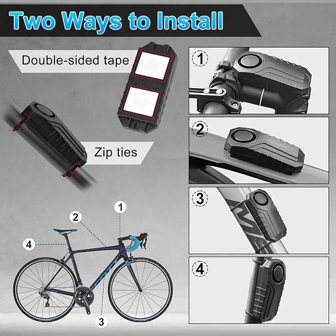 USUPERINK 2PK Bike Alarm, Bike Alarms for Ebikes, Motorcycle Alarm System, Bike Alarm with Remote, Vibration Sensor Alarm for Bike Motorcycle Electric Scooter Moped Trailer Car 113dB IP65 Waterproof