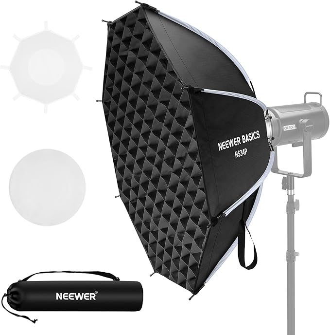 NEEWER Basics Octagonal Softbox Kit for Studio Photography Video Recording Streaming, 35"/90cm Quick Release Bowens Mount Softbox/Grid/Light Diffusers/Bag, for Continuous Lighting Strobe Flash, NS34P