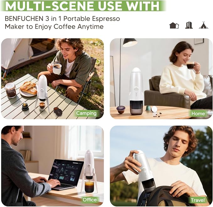 3 in 1 Portable Espresso Machine On the Go, Electric Espresso Maker Self-Heating,Mini backpacking Coffee Maker Compatible With NESPRESSO Pod,DolceGusto Pod and Ground Coffee For Travel