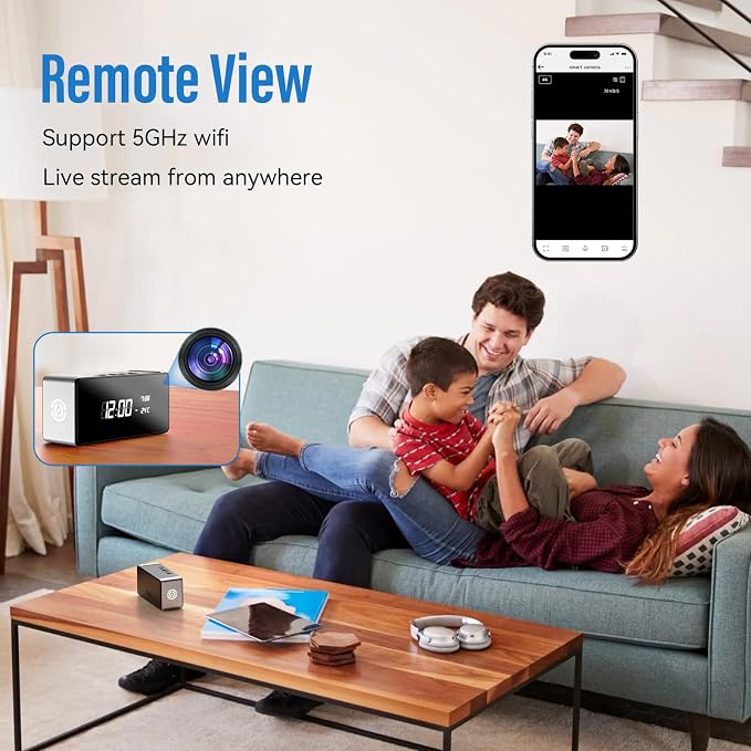 WiFi Hidden Camera Clock - Nanny Cam with 150° Wide-Angle Lens, Night Vision & Motion Detection, Wireless Indoor Hidden Camera for Home Security Monitoring
