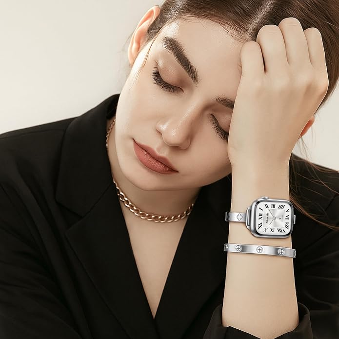 Missair Slim Bands Compatible with Apple Watch 38mm 40mm 41mm 42mm 44mm 45mm 46mm 49mm for Women, Thin Bracelet Dressy Designer Stainless Steel Metal Strap for iWatch Series 11 10 9 8 7 6 5 4 SE Ultra