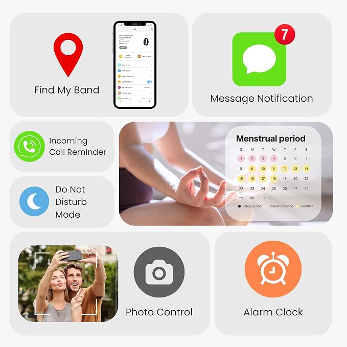 Herz P1 Smart Band Bracelet - Health Wristband Fitness Tracker for Heart Rate, Sleep, Stress, Track Steps, Activity & Body Temperature, 30 Days Battery, Subscription Free App, 1ATM Water Resistant