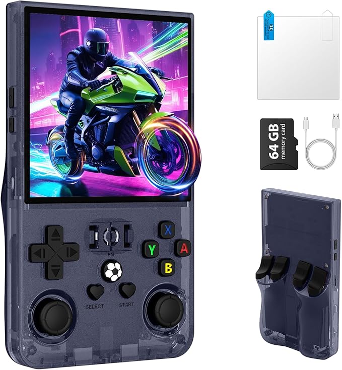 R36MAX Retro Handheld Game Console, Portable Retro Gaming Console 4.0'' IPS HD Screen and Linux System, Support 30+ Emulator and 64GB TF Card Video Game Consoles, 4000mAh Battery (Gray 64GB)