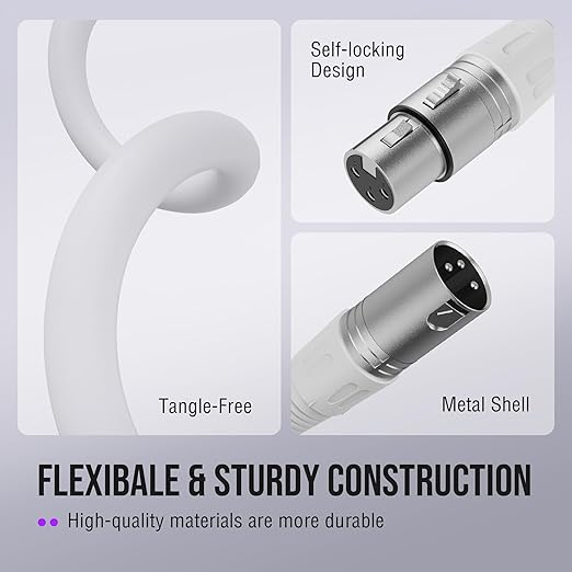 FIFINE XLR Cable 10ft, Male to Female Microphone Cable with Balanced 3-Pin Mic, Studio Quality Audio Cord for Podcasting, Streaming, Recording, Home Studio,Compatible AM8W, K688W-L9W White