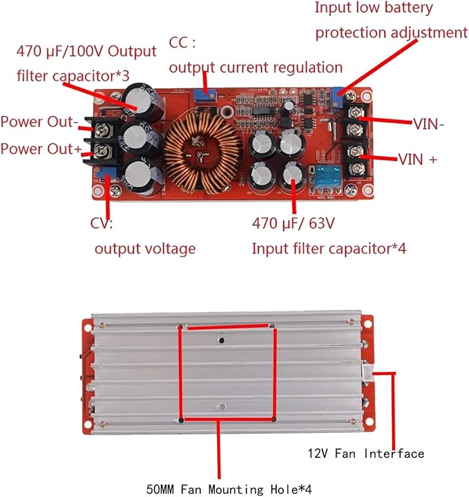 Aideepen 1200W 20A DC Converter Boost Car Step-up Power Supply Module Adjustable Voltage Converter 8-60V to 12-83V