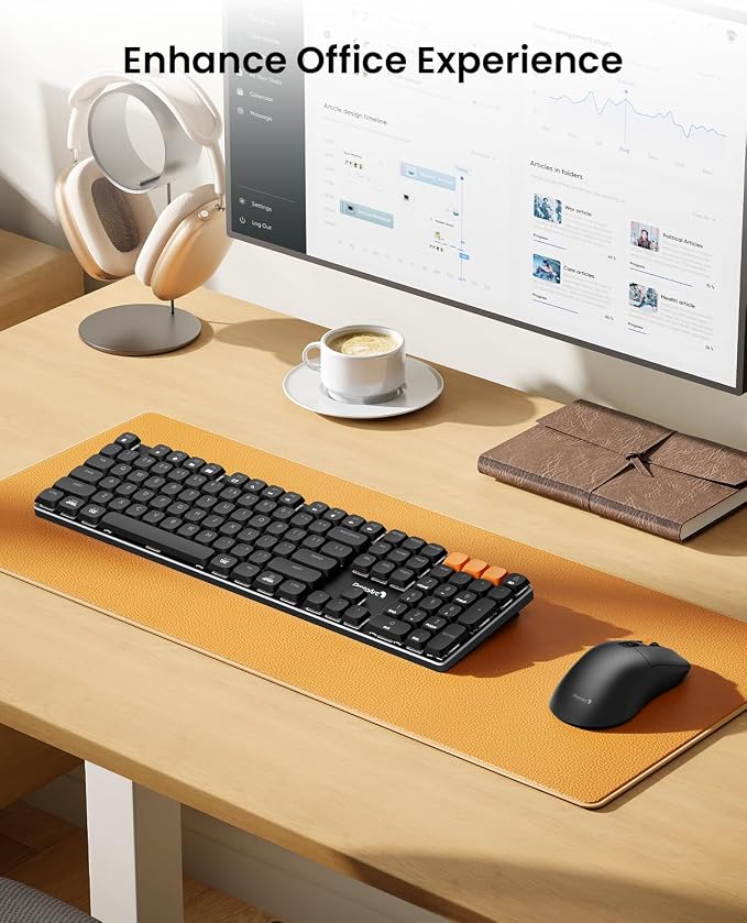 ProtoArc KM310 Mechanical Keyboard and Mouse, Wireless Rechargeable Aluminum Keyboard Mouse, 2.4G+Dual Bluetooth, Linear Red Switches, Multi-Device, No Backlight, for Windows/Mac - Black