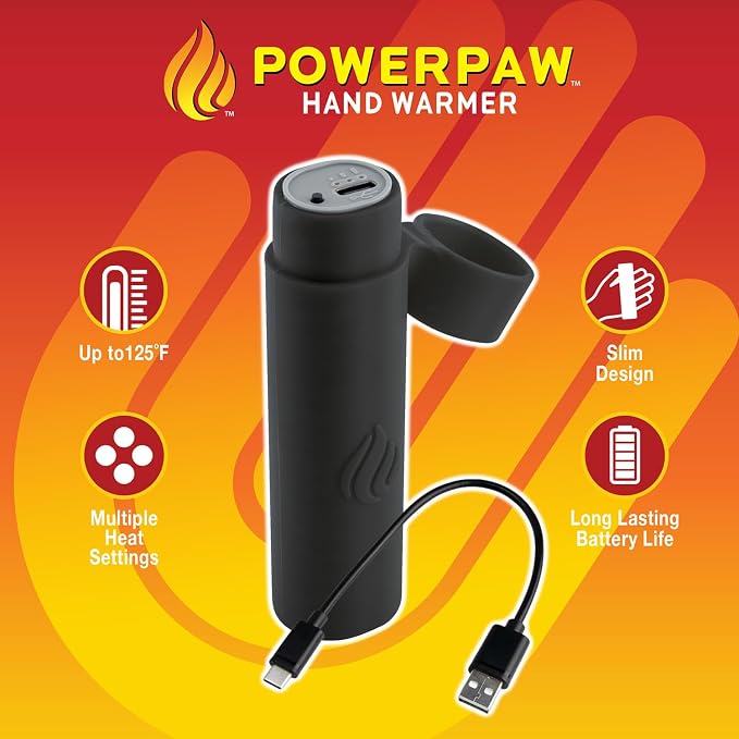 POWERPAW Rechargeable Hand Warmer Portable Electric Hand Heater 3 Heat Levels 5000mAh Battery USB-C Reusable Pocket Warmer for Cold Hands