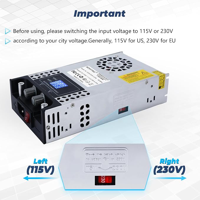 AC to DC Converter 60V DC Power Supply Adjustable 0-60V 0-10A SMPS Max 600W Switching Power Supply for Led Strip, Motor Pump, CCTV, 3D Printer, Lab Computer