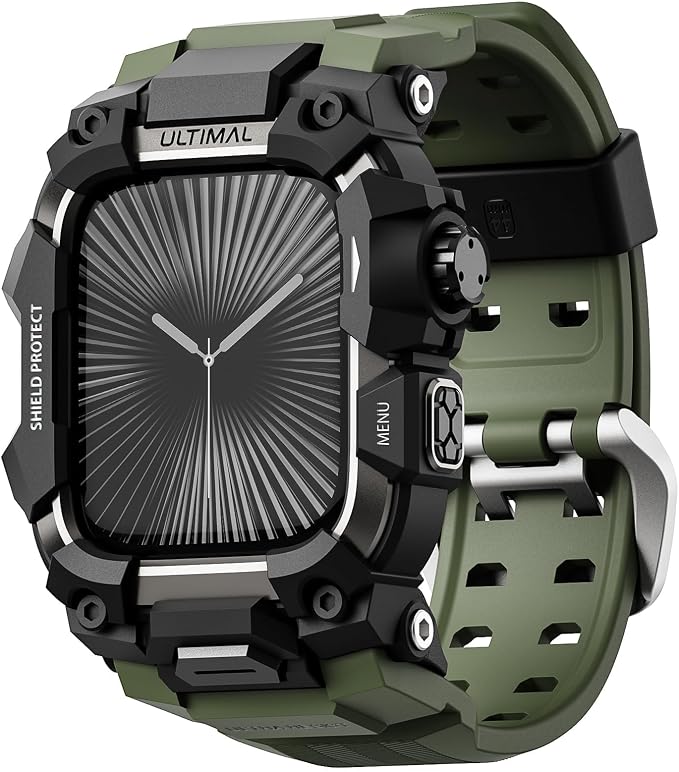 ULTIMAL Rugged Case with Band for Apple Watch 46mm,Compatible with Apple Watch Series 11/10, Military Grade Shockproof Bumper Cover for iWatch Tactical Band Men (Army Green, 46mm)