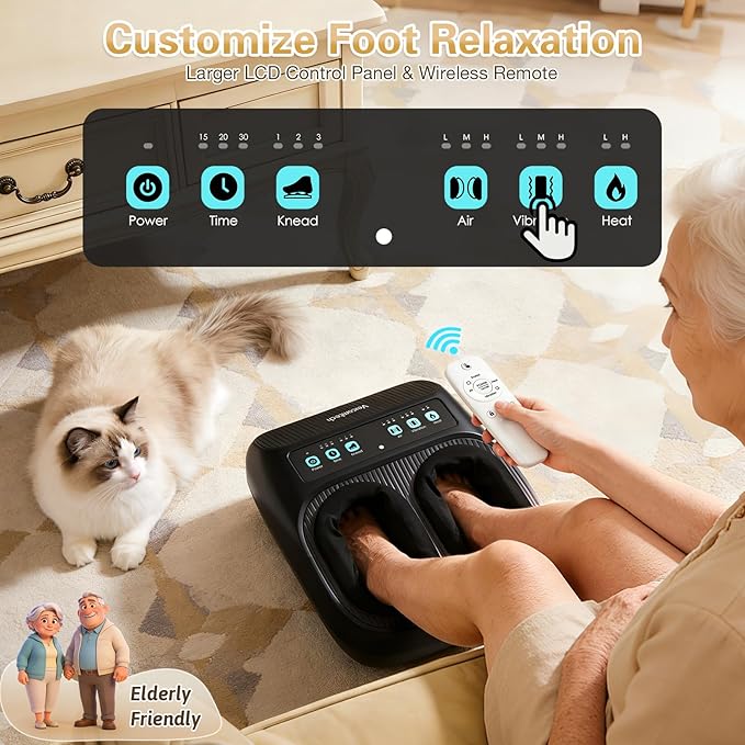 veicomtech Shiatsu Foot Massager with Heat, Electric Foot Massager Machine for Plantar Fasciitis Neuropathy with Remote Control, Adjustable Vibration and Compression (Black)