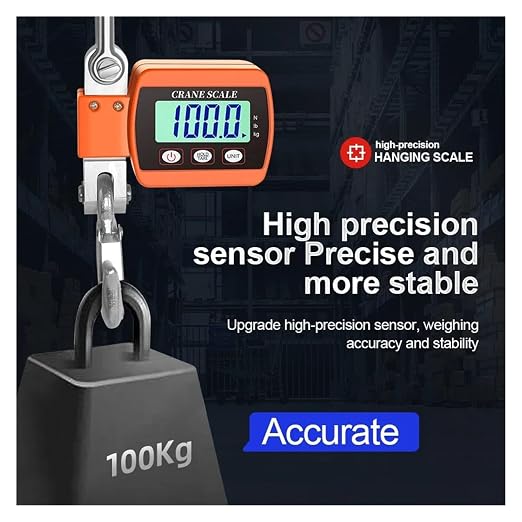 500Kg Digital Crane Scale Portable Hanging Heavy Duty 300Kg LCD Backlight Industrial Hook Scales Unit Change(500kg Silver)