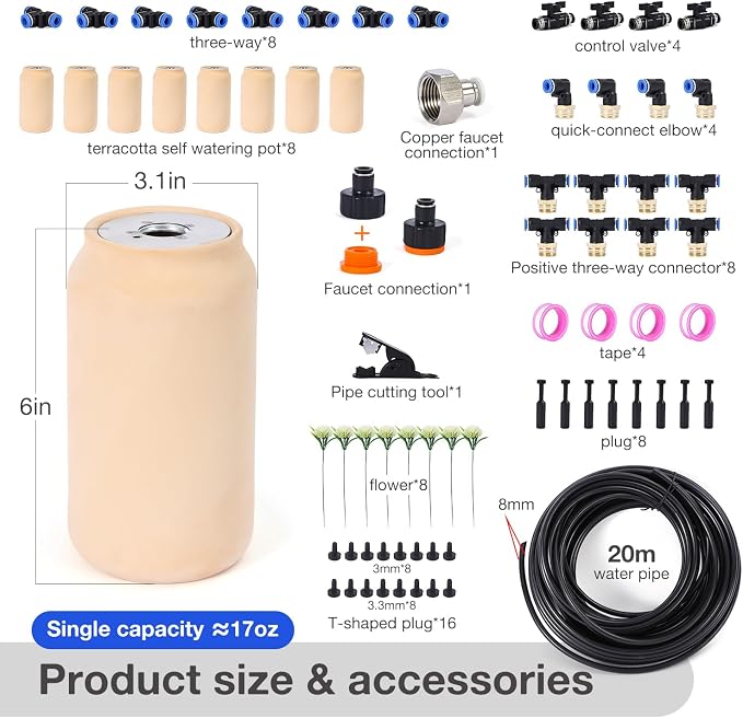8pcs Ollas Irrigation System 3.1x3.1x6in Irrigation System for Garden Hydroponic Watering System Plant Watering Devices for Garden 17oz Patio and Hanging Baskets Indoor Plant Watering System