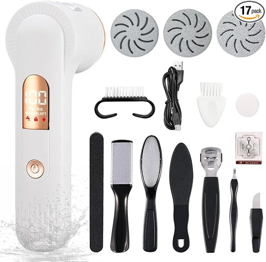 Electric Foot Scrubber File Callus Remover with Absorb Function, Waterproof Foot Grinder Cracked Dry Dead Skin Removal for Feet Care, 3 Rollers, 2 Speed, Battery Display