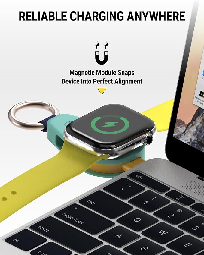 Scosche WatchIt Keychain Magnetic Charger for Apple Watch, Fast Charging USB-C Plug-in (No Battery), Portable Travel Charger for Series 11/10/9/8/7/6/5/4, Ultra 3/2, SE3/SE2/SE & AirPods, Aquatic Awe