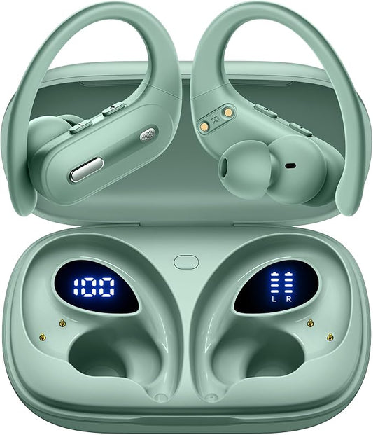 Active Noise Cancelling Ear Buds Wireless Earbuds 90 Hrs Playtime Bluetooth Headphones with Hi-Res Stereo Deep Bass Power Display Earphones with Earhooks Waterproof Transparency Headset Sports/Running