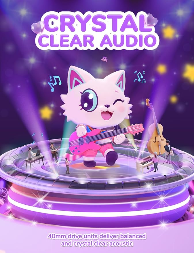 iClever Kids Bluetooth Headphones, Light Up Cat Ear, Safe Volume 74/85dBA,60H Playtime,Bluetooth 5.3,USB C Charging,Wireless Kids Headphones AUX Cord for iPad School Travel, Meow Cookies-Purple/Green