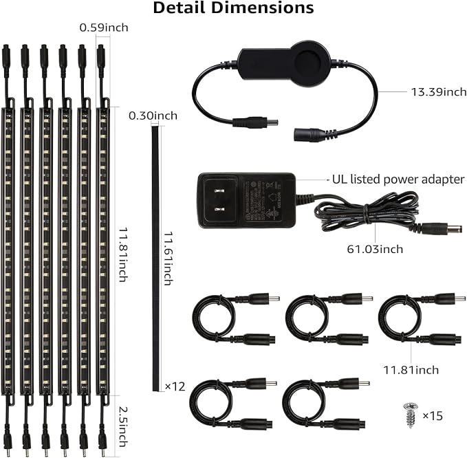 TORCHSTAR Smart LED Safe Lighting Kit, Voice & APP Control (6) 12 Inch Dimmable Linkable Light Bars, Compatible with Alexa, 900LM, 100-240V, for Under Cabinet Display Closet Showcase, 5000K Daylight