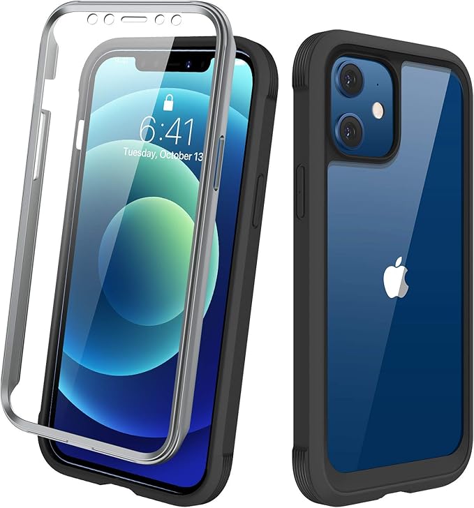 Diaclara Designed for iPhone 12/12 Pro Case, Full Body Rugged with Built-in Touch Sensitive Anti-Scratch Screen Protector, Soft TPU Bumper Case for iPhone 12/12 Pro 6.1" (Black and Clear)