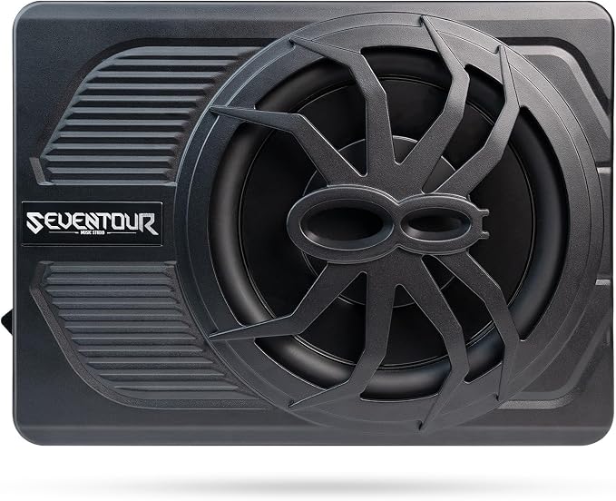 10" Upgrade 800W Slim Under Seat Powered Car Subwoofer, Car/Truck Audio Sub Built in Amplifier amp Combo Package, with Blue LED Light (Subwoofer+Installation Wire Kit)