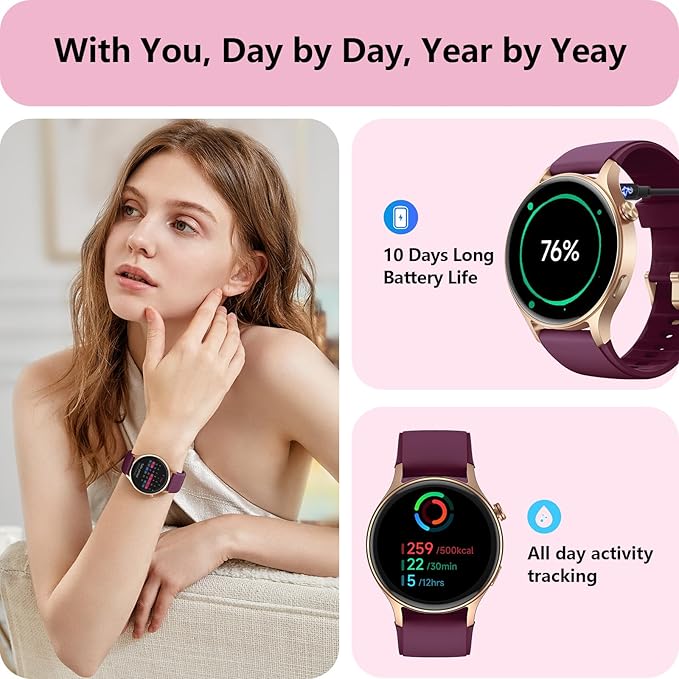 Smart Watch for Women, Answer/Makr Call, 1.32'' AMOLED Ultra-Clear Screen Fitness Trackers with Heart Rate/Sleep/SpO2 Monitor, Smartwatch for iPhone/Samsung/Android, 110+ Sport Modes, 3ATM Waterproof