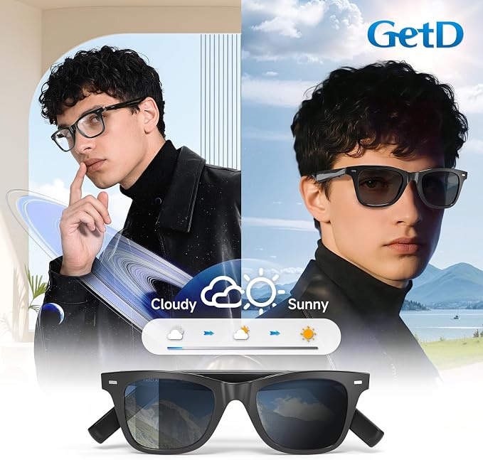 GetD 2026 AI Glasses for Men & Women, Smart Glasses Powered by ChatGPT, AI Real-time Translation with 145 Languages, 11H Music Play, Bluetooth Glasses with Photochromic Lens for Daily Use, Travel
