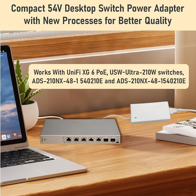 54V Power Adapter Compatible for UniFi XG 6 PoE US-XG-6POE USW-Ultra-210W 6 8 Port Switch ADS-210NX-48-1 540210E ADS-210NX-48-1540210E Replacement White 210W Power Supply Cord Charger