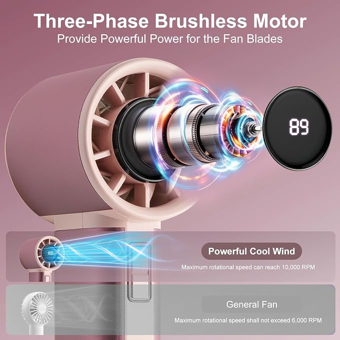 Handheld Turbo Fan with 1-100 Speed - 15H Max Cooling Mini Portable Fan, Metal Personal Air Cooler for Commute and Travel, Gifts for Men and Women, RoseGold