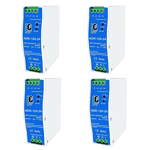 24Vdc Power Supply NDR 120W;Dual Output (Input:100-240VAC,Output:24VDC,50/60HZ) Power Supply Switch Switching Converter DC (24V 5A)(4pcs)