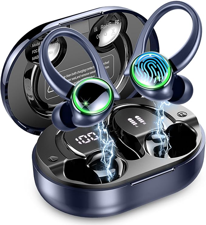 Wireless Earbuds Sports, Bluetooth 5.4 Headphones Hifi Stereo, Over-Ear Buds with 50H Playback, Earhooks Design, ENC Noise Cancelling Mic, IP7 Waterproof, Fitness Headset for Gym Running Workout