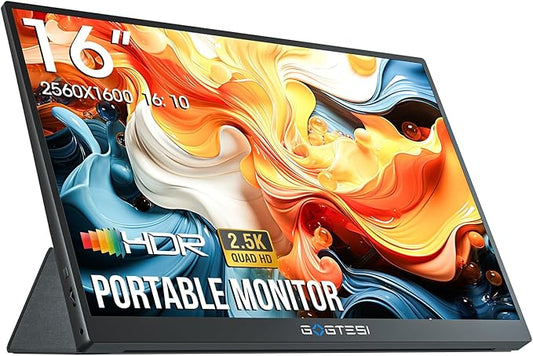 16 Inch Portable Monitor, 2.5K 60HZ 2560×1600 Office Portable Monitor QHD IPS Ultra Bright Eye Care with Matte Screen for PC, MAC, Phone, Switch, PS, Xbox with USB-C & HDMI