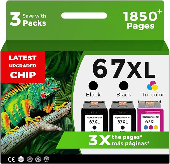 67XL Ink Cartridges for HP 67 XL Black Color Combo 3-Pack Replacement for HP67 HP67XL for Printer 2700 2700e 4100 6400 4155e 2755e 6000 2855e 2752e 4100e 6458 6455e 4152 6055e 6052e 4152e 2742e 6400e